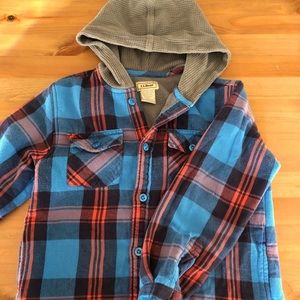hooded Fleece lined flannel button up